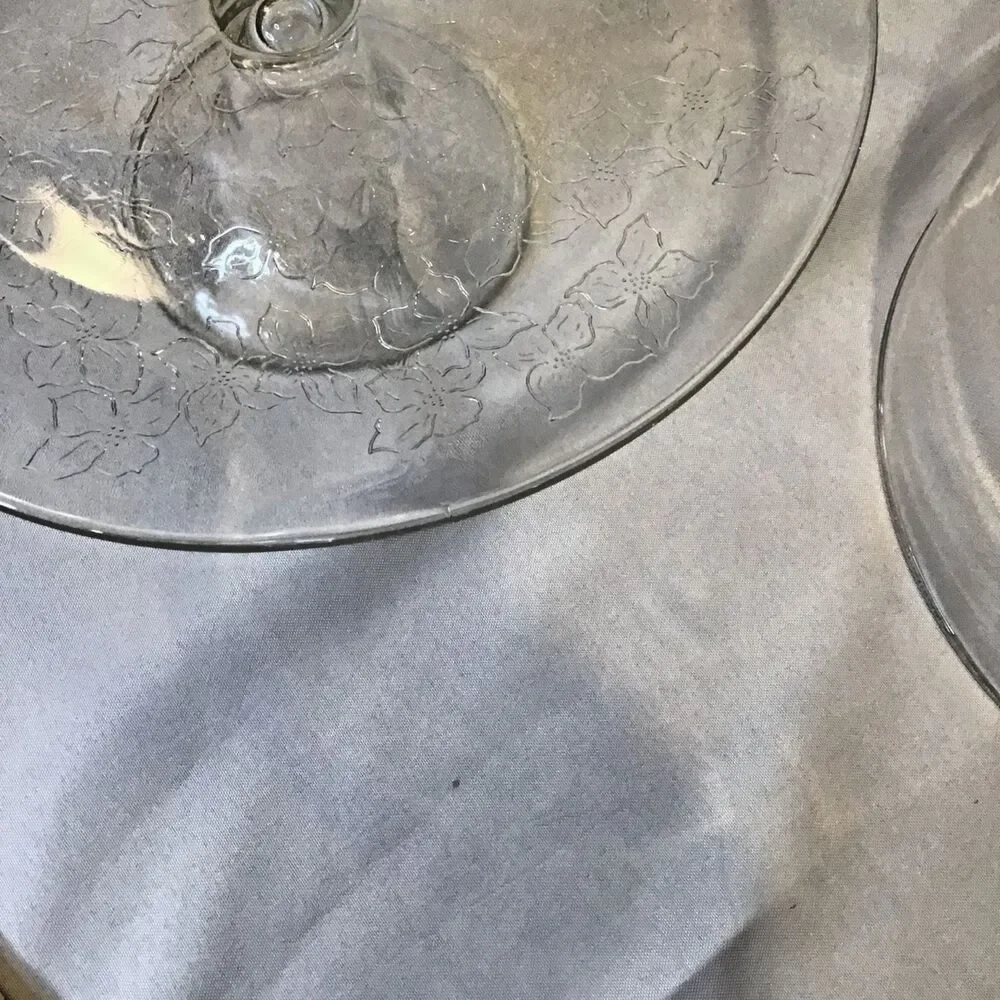 Vintage Heavy Pedestal Glass Etched Cake Stand with Glass Dome